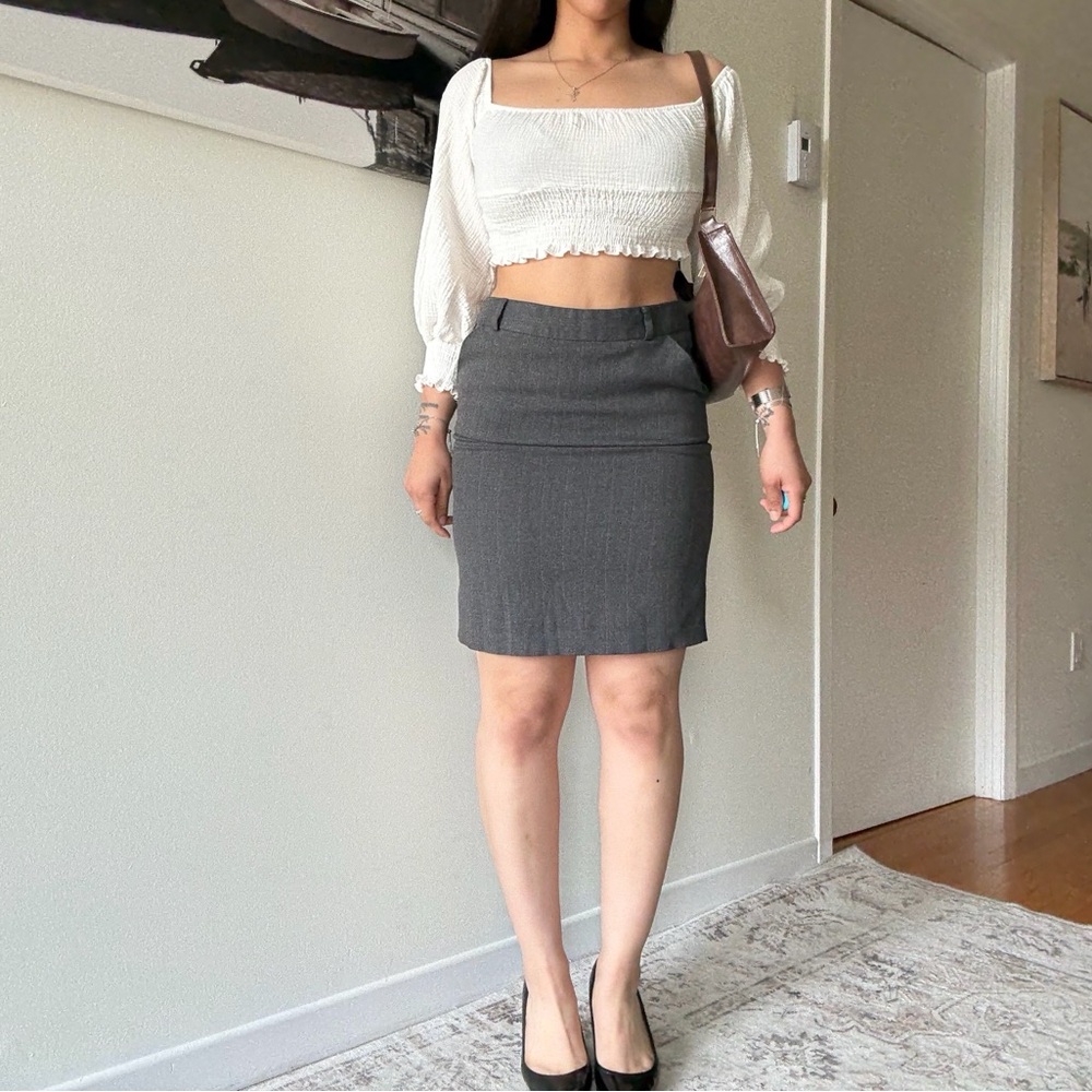 y2k Grey pink pinstriped mini office core skirt